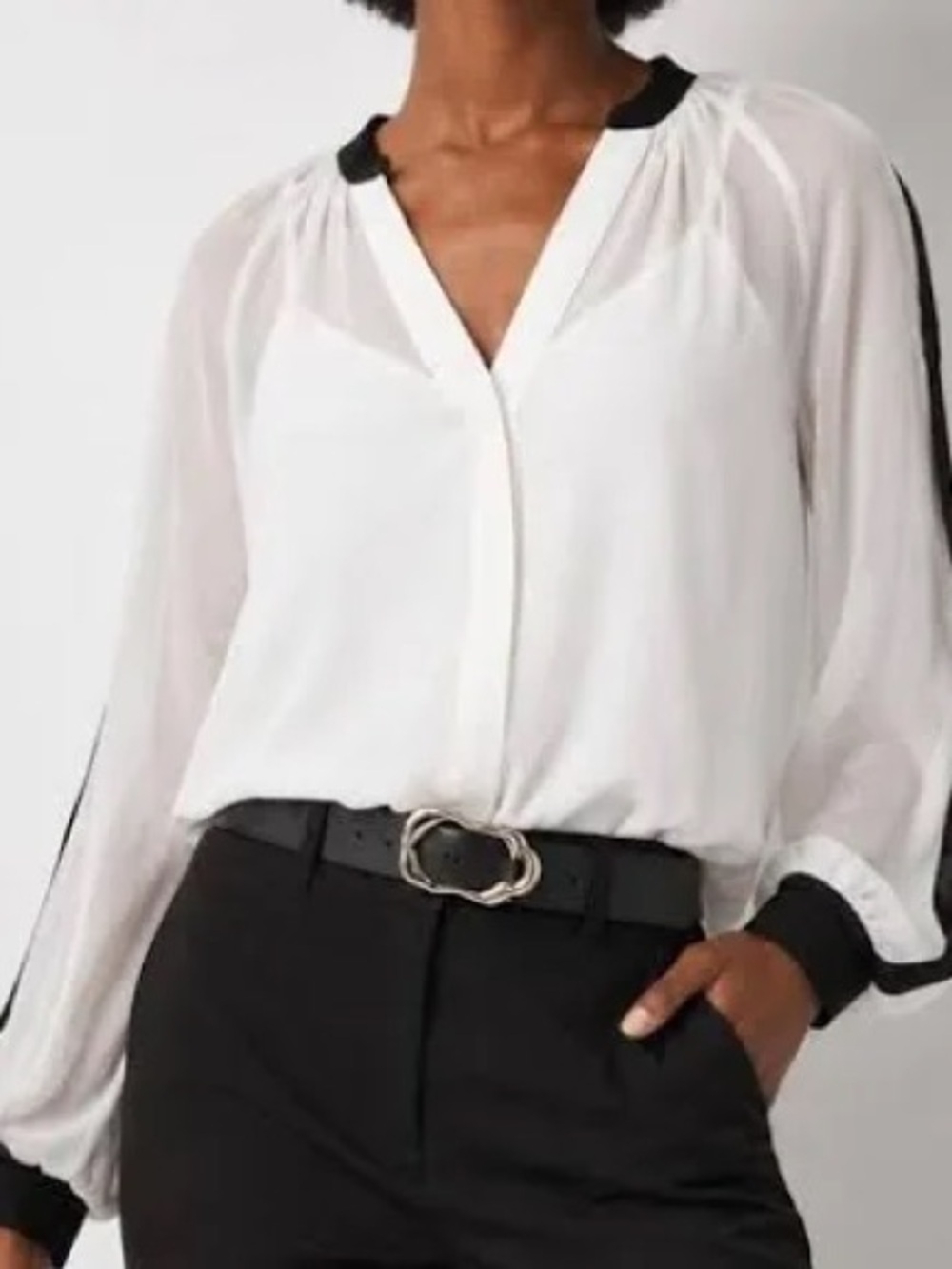 NWT White House Black Market Chiffon Colorblock Blouse | Size Large